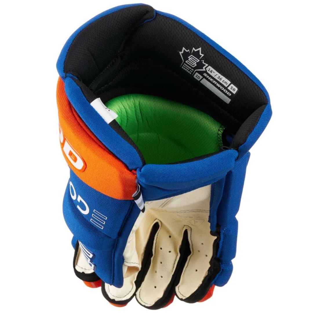 Sherwood Code NHL Team Stock Senior Hockey Gloves - New York Islanders